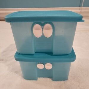 Teal Blue Square Tupperware Fridge Smart Storage Bowls with Vents
